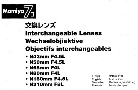 Mamiya 7 II lenses