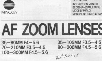 Minolta AF zoom lens booklet