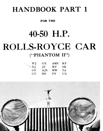 Rolls-Royce Phanton II maintenance manual, instruction manual, user